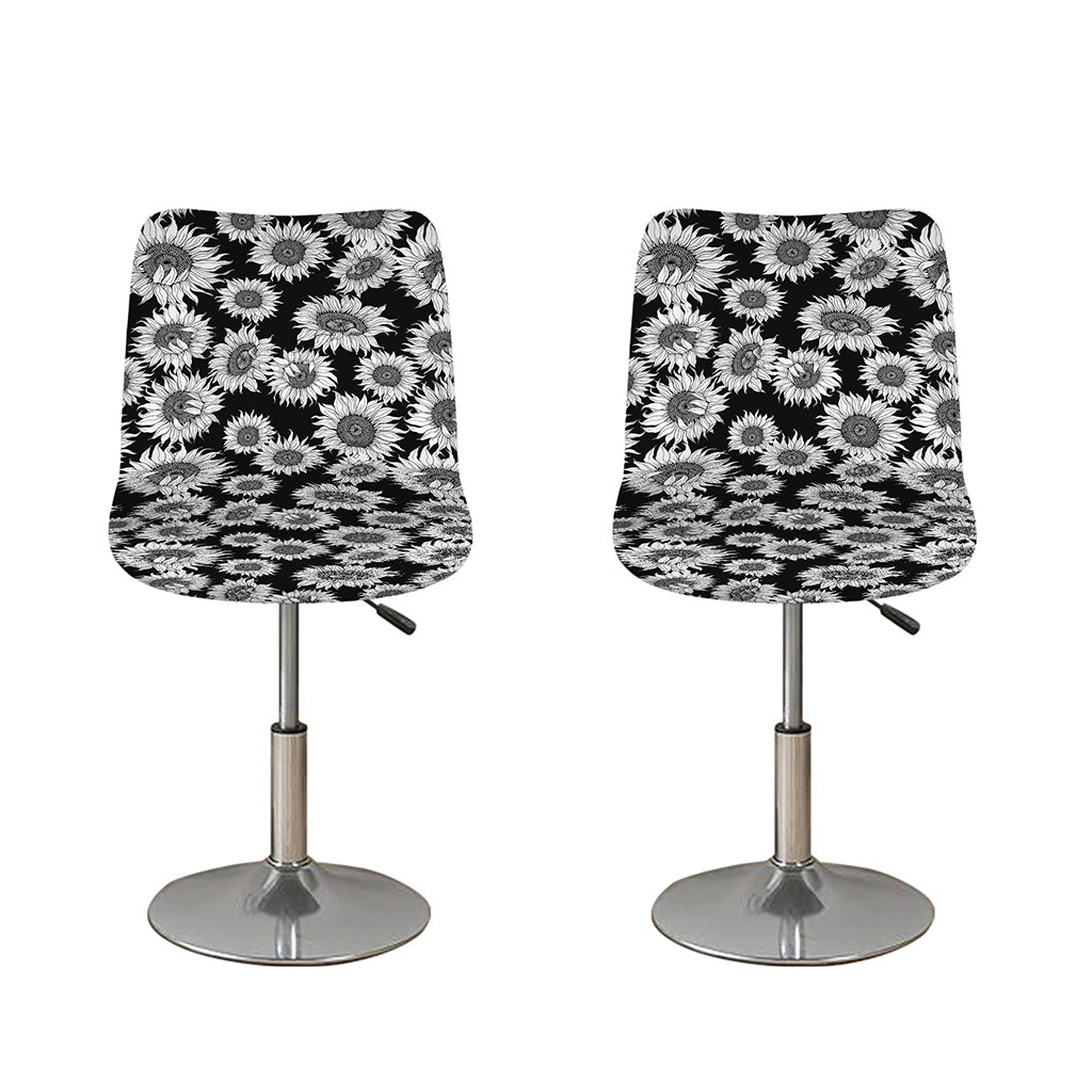 Black And White Sunflower Pattern Print Bar Stool Covers