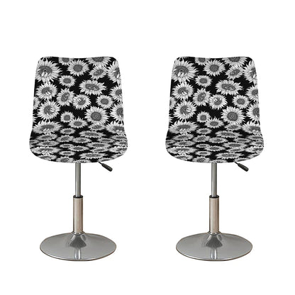 Black And White Sunflower Pattern Print Bar Stool Covers