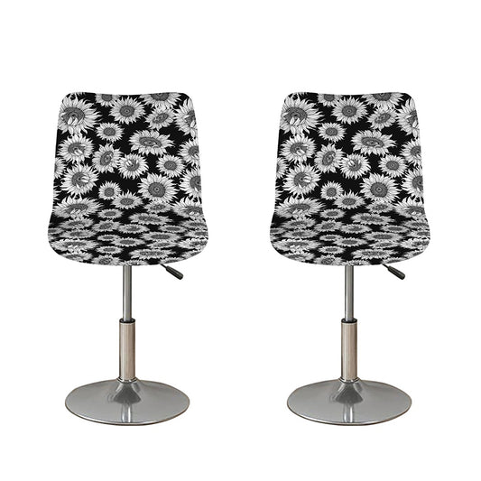 Black And White Sunflower Pattern Print Bar Stool Covers