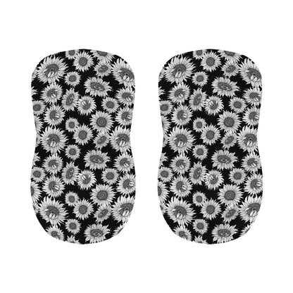 Black And White Sunflower Pattern Print Bar Stool Covers