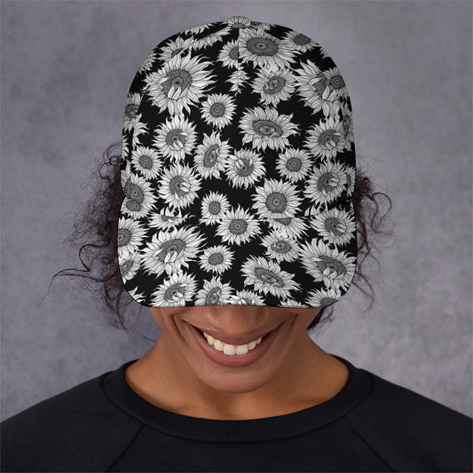 Black And White Sunflower Pattern Print Baseball Cap