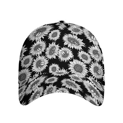 Black And White Sunflower Pattern Print Baseball Cap