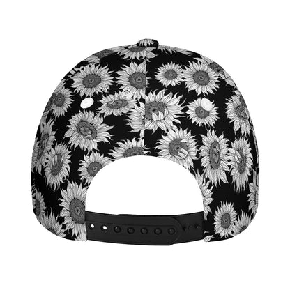 Black And White Sunflower Pattern Print Baseball Cap