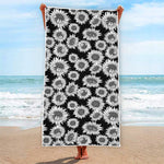 Black And White Sunflower Pattern Print Beach Towel