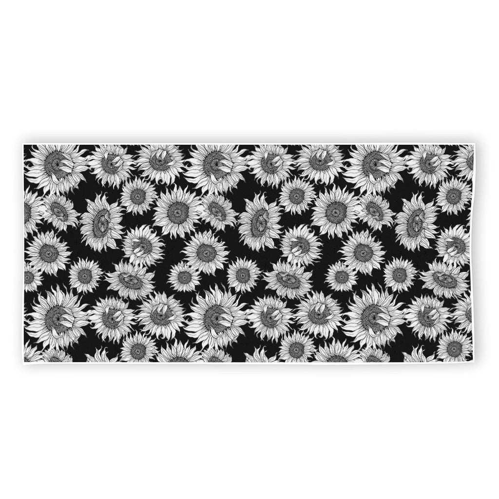 Black And White Sunflower Pattern Print Beach Towel