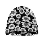 Black And White Sunflower Pattern Print Beanie