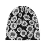 Black And White Sunflower Pattern Print Beanie