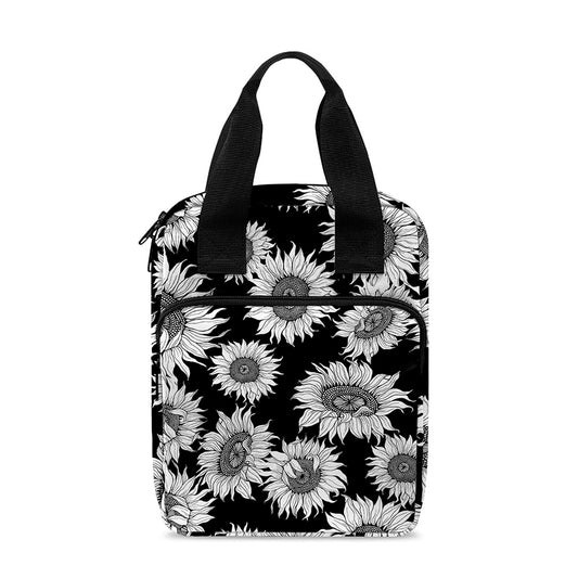 Black And White Sunflower Pattern Print Bible Tote Bag