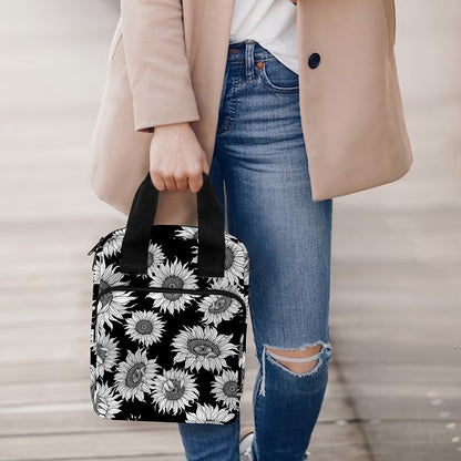 Black And White Sunflower Pattern Print Bible Tote Bag