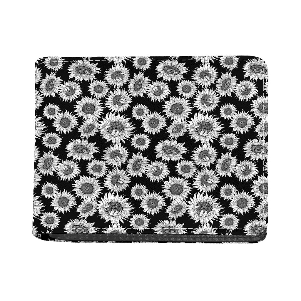 Black And White Sunflower Pattern Print Bifold Wallet