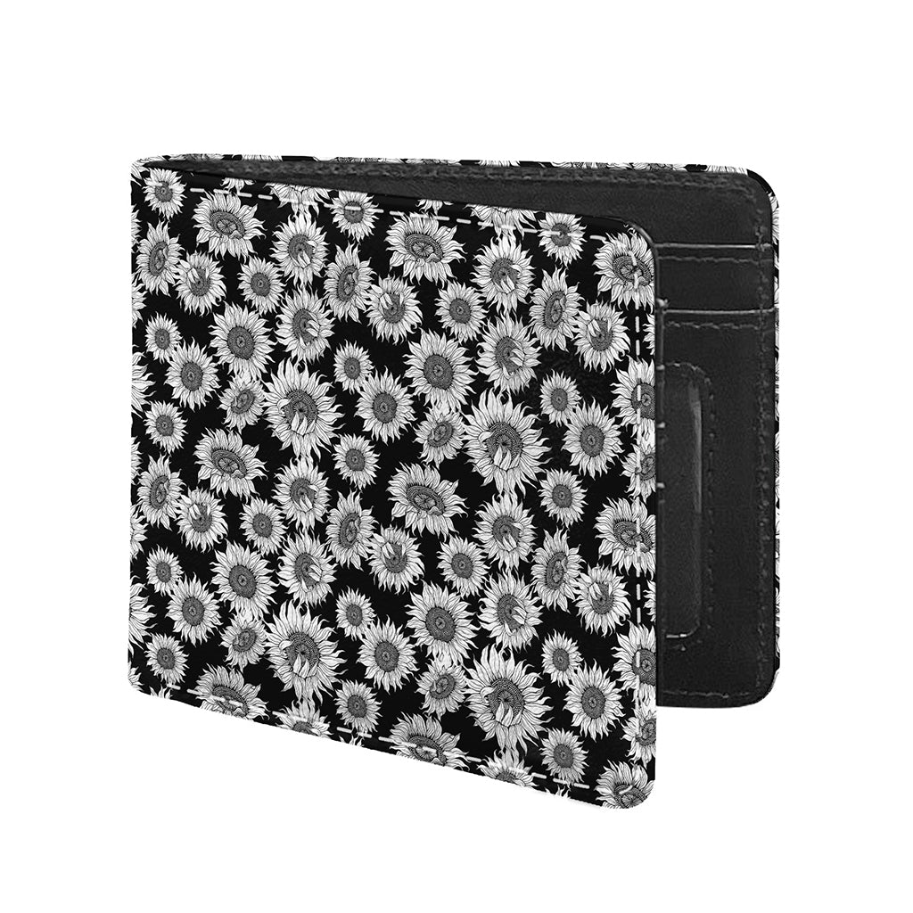 Black And White Sunflower Pattern Print Bifold Wallet