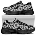 Black And White Sunflower Pattern Print Black Chunky Shoes