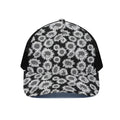 Black And White Sunflower Pattern Print Black Mesh Trucker Hat