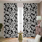 Black And White Sunflower Pattern Print Blackout Pencil Pleat Curtains