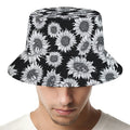 Black And White Sunflower Pattern Print Bucket Hat
