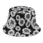Black And White Sunflower Pattern Print Bucket Hat
