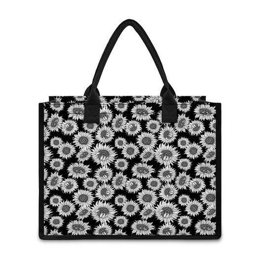 Black And White Sunflower Pattern Print Canvas Tote Bag
