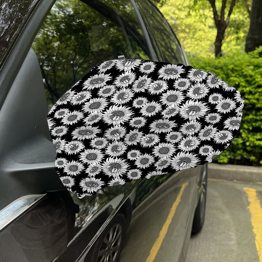 Black And White Sunflower Pattern Print Car Side Mirror Covers