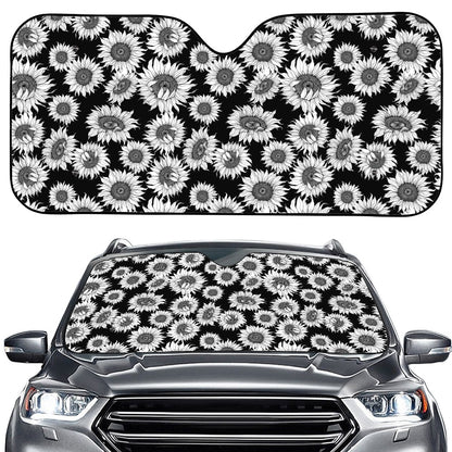 Black And White Sunflower Pattern Print Car Windshield Sun Shade