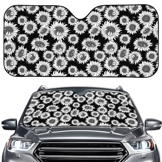 Black And White Sunflower Pattern Print Car Windshield Sun Shade