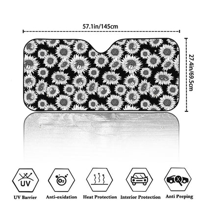 Black And White Sunflower Pattern Print Car Windshield Sun Shade