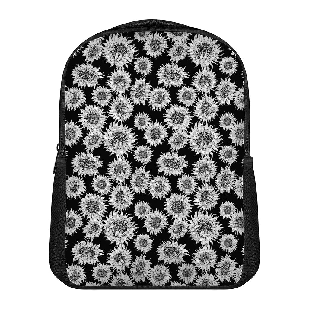 Black And White Sunflower Pattern Print Casual Backpack
