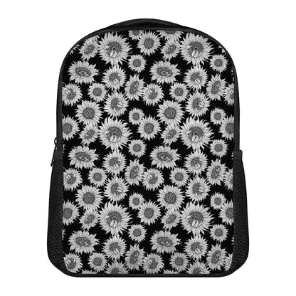 Black And White Sunflower Pattern Print Casual Backpack