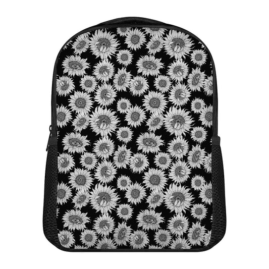 Black And White Sunflower Pattern Print Casual Backpack