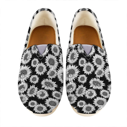 Black And White Sunflower Pattern Print Casual Shoes