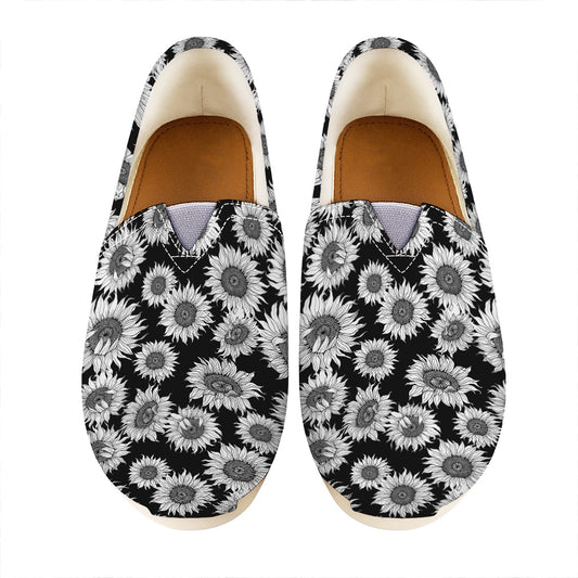 Black And White Sunflower Pattern Print Casual Shoes