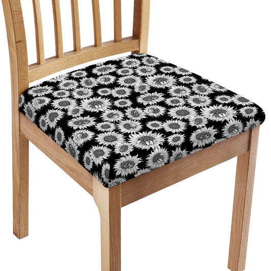 Black And White Sunflower Pattern Print Chair Cushion Cover