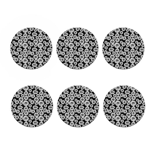 Black And White Sunflower Pattern Print Coaster Set