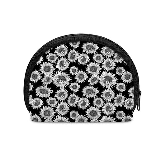 Black And White Sunflower Pattern Print Coin Purse