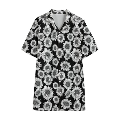 Black And White Sunflower Pattern Print Cotton Hawaiian Shirt