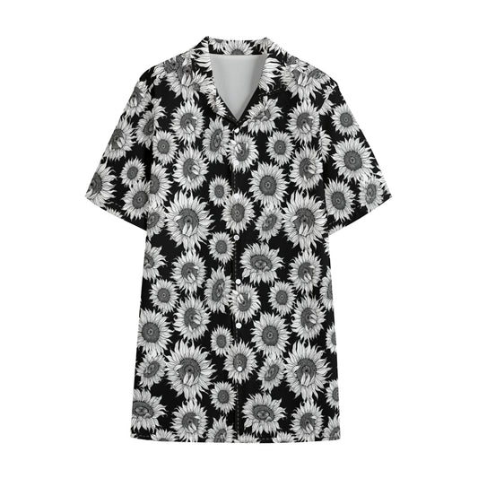 Black And White Sunflower Pattern Print Cotton Hawaiian Shirt