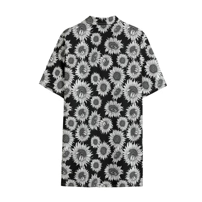Black And White Sunflower Pattern Print Cotton Hawaiian Shirt