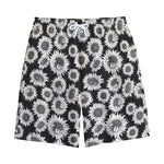 Black And White Sunflower Pattern Print Cotton Shorts