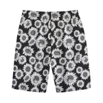Black And White Sunflower Pattern Print Cotton Shorts