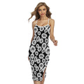 Black And White Sunflower Pattern Print Cross Back Cami Dress