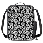 Black And White Sunflower Pattern Print Crossbody Lunch Bag