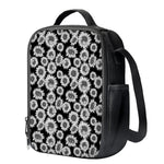 Black And White Sunflower Pattern Print Crossbody Lunch Bag