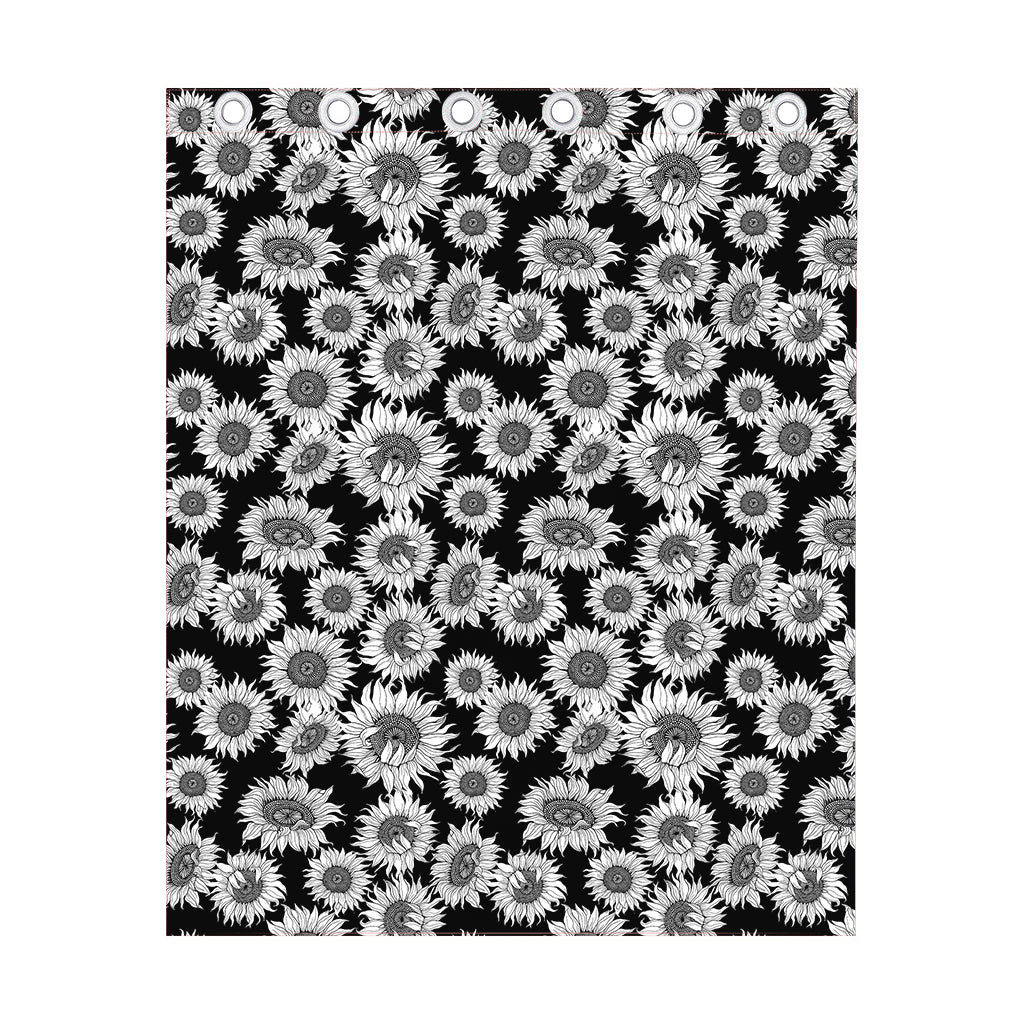 Black And White Sunflower Pattern Print Curtain