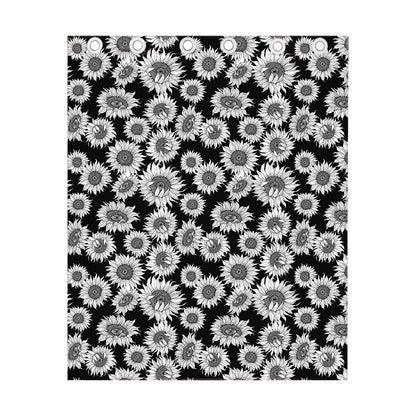 Black And White Sunflower Pattern Print Curtain