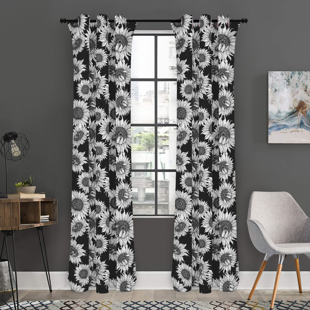 Black And White Sunflower Pattern Print Curtain