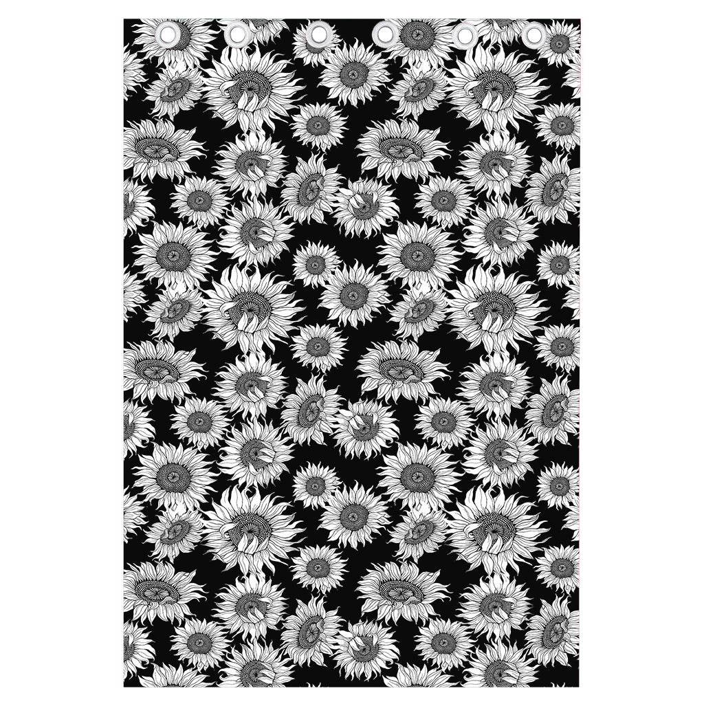Black And White Sunflower Pattern Print Curtain
