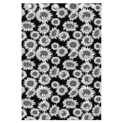 Black And White Sunflower Pattern Print Curtain