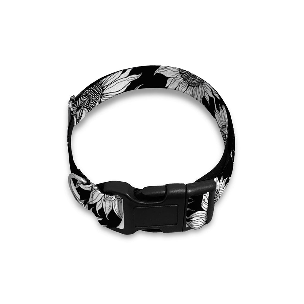 Black And White Sunflower Pattern Print Dog Collar
