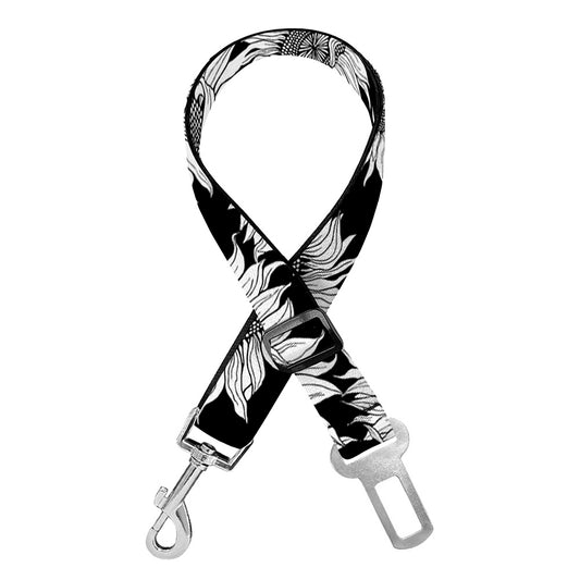 Black And White Sunflower Pattern Print Dog Seat Belt