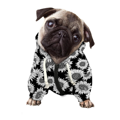 Black And White Sunflower Pattern Print Dog Zip Up Hoodie
