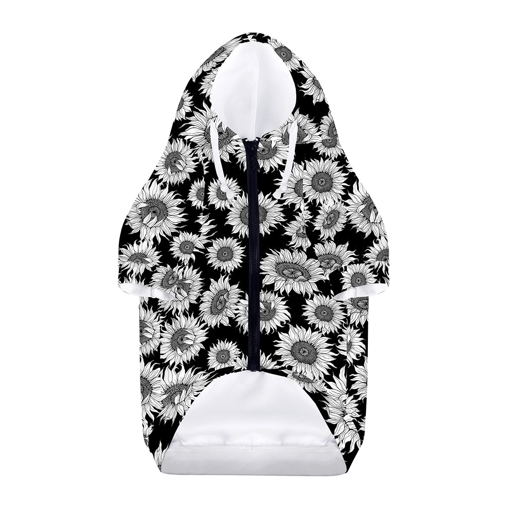 Black And White Sunflower Pattern Print Dog Zip Up Hoodie